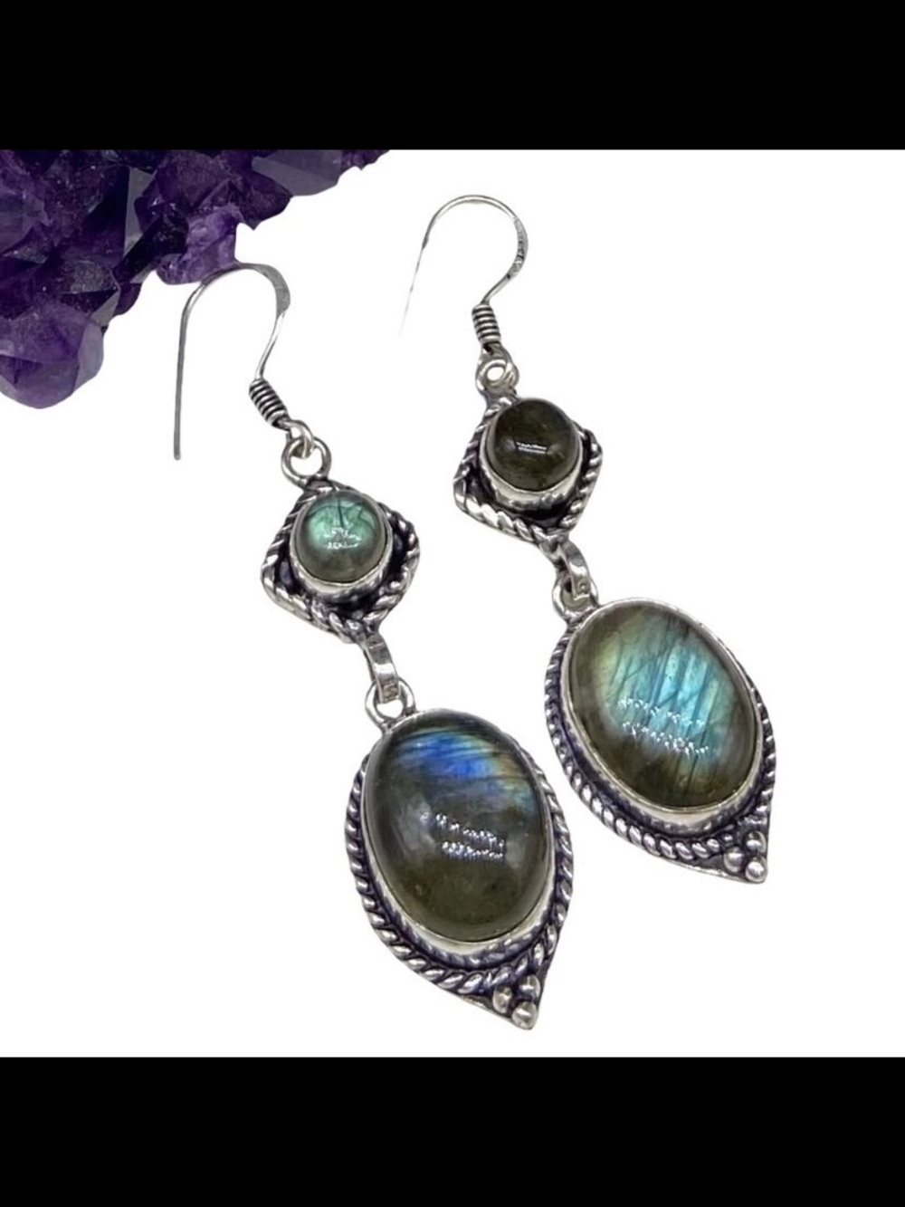 Labradorite Earrings Natural Stone Sterling Silver 925 Dangle Drop